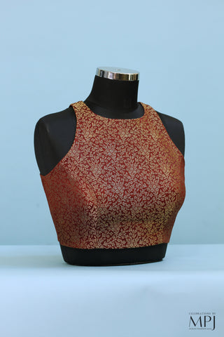 Brick Red Brocade Incut Blouse