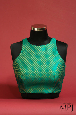 Emerald Green Satin Brocade Incut Blouse