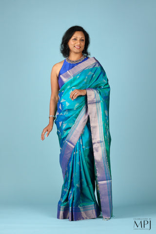 Peacock Blue Brocade Kanjivaram Soft Silk