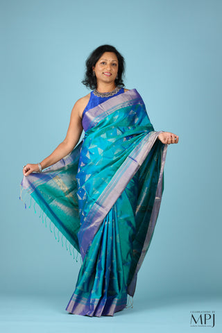 Peacock Blue Brocade Kanjivaram Soft Silk