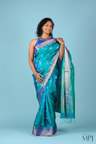 Peacock Blue Brocade Kanjivaram Soft Silk