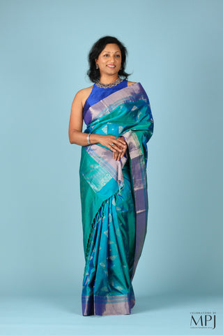 Peacock Blue Brocade Kanjivaram Soft Silk