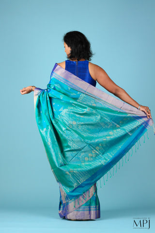 Peacock Blue Brocade Kanjivaram Soft Silk