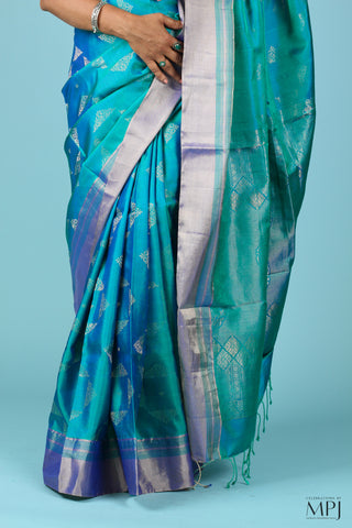 Peacock Blue Brocade Kanjivaram Soft Silk