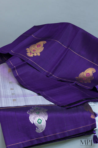 Lavender Purple Handloom Silk Designer Gadwal Saree