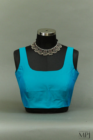 Sky Blue Plain Sleeveless Silk Blouse