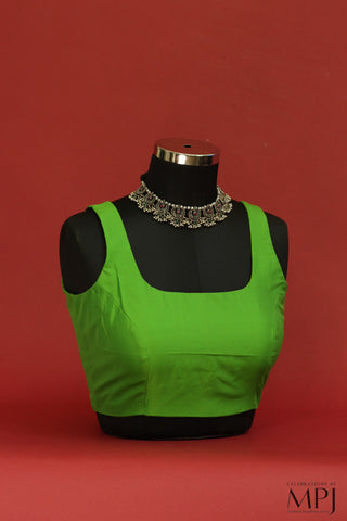 Green Plain Sleeveless Silk Blouse