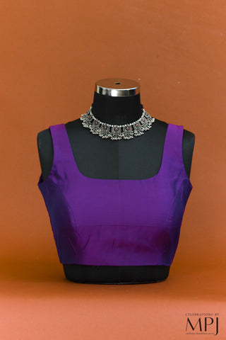 Purple Plain Sleeveless Silk Blouse