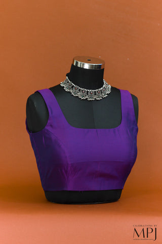 Purple Plain Sleeveless Pure Silk Blouse