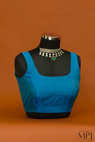 Cobalt Blue Plain Sleeveless Silk Blouse