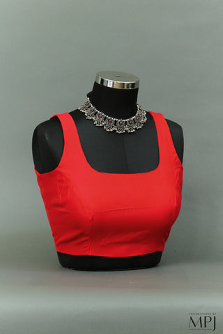 Blood Orange Plain Sleeveless Silk Blouse