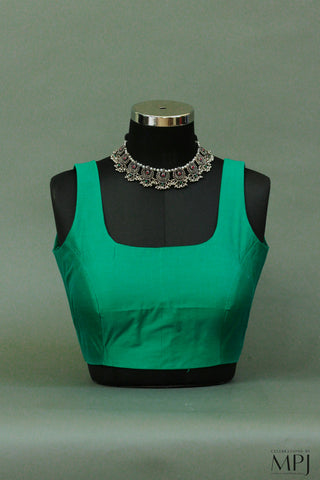 Jade Green Plain Sleeveless Silk Blouse