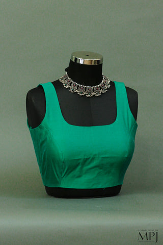 Jade Green Plain Sleeveless Silk Blouse