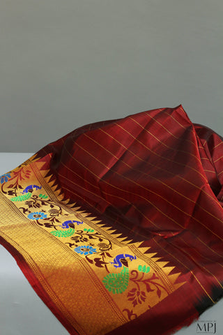 Black Maroon Handloom Silk Gadwal Saree