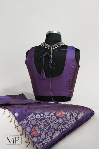 Deep Lavender Kanjivaram Soft Silk Saree with Stitched Blouse