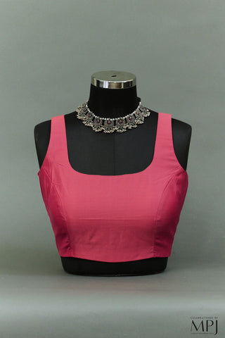 Rouge Pink Plain Sleeveless Silk Blouse