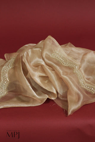 Luminescent Light Gold  Hand Embellished Tissue Organza Saree