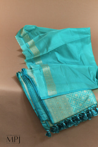 Light Turquoise Handloom Crepe Silk Brocade Banarasi