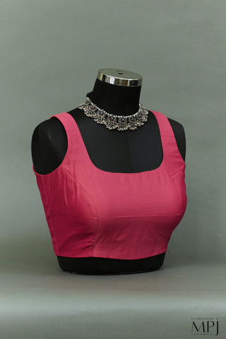 Rouge Pink Plain Sleeveless Silk Blouse