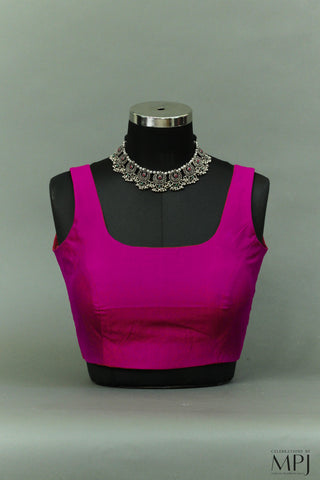 Magenta Plain Sleeveless Pure Silk Blouse