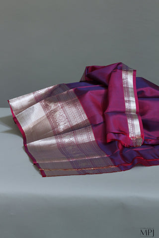 Steel Grey Handloom Silk Kanjivaram with Magenta Brocade Pallu