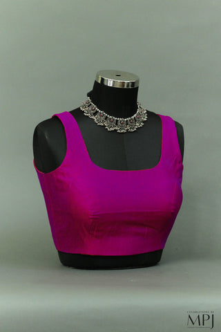 Magenta Plain Sleeveless Pure Silk Blouse