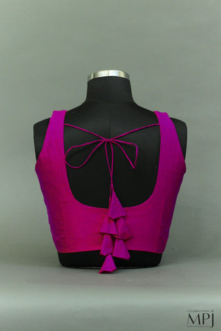 Magenta Plain Sleeveless Pure Silk Blouse