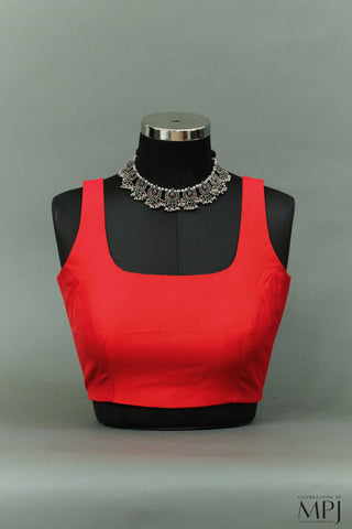 Blood Orange Plain Sleeveless Silk Blouse