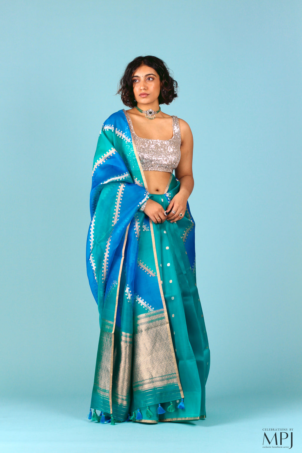 Teal Blue Rankaat Handloom Kora Silk Designer Banarasi – Celebrations ...